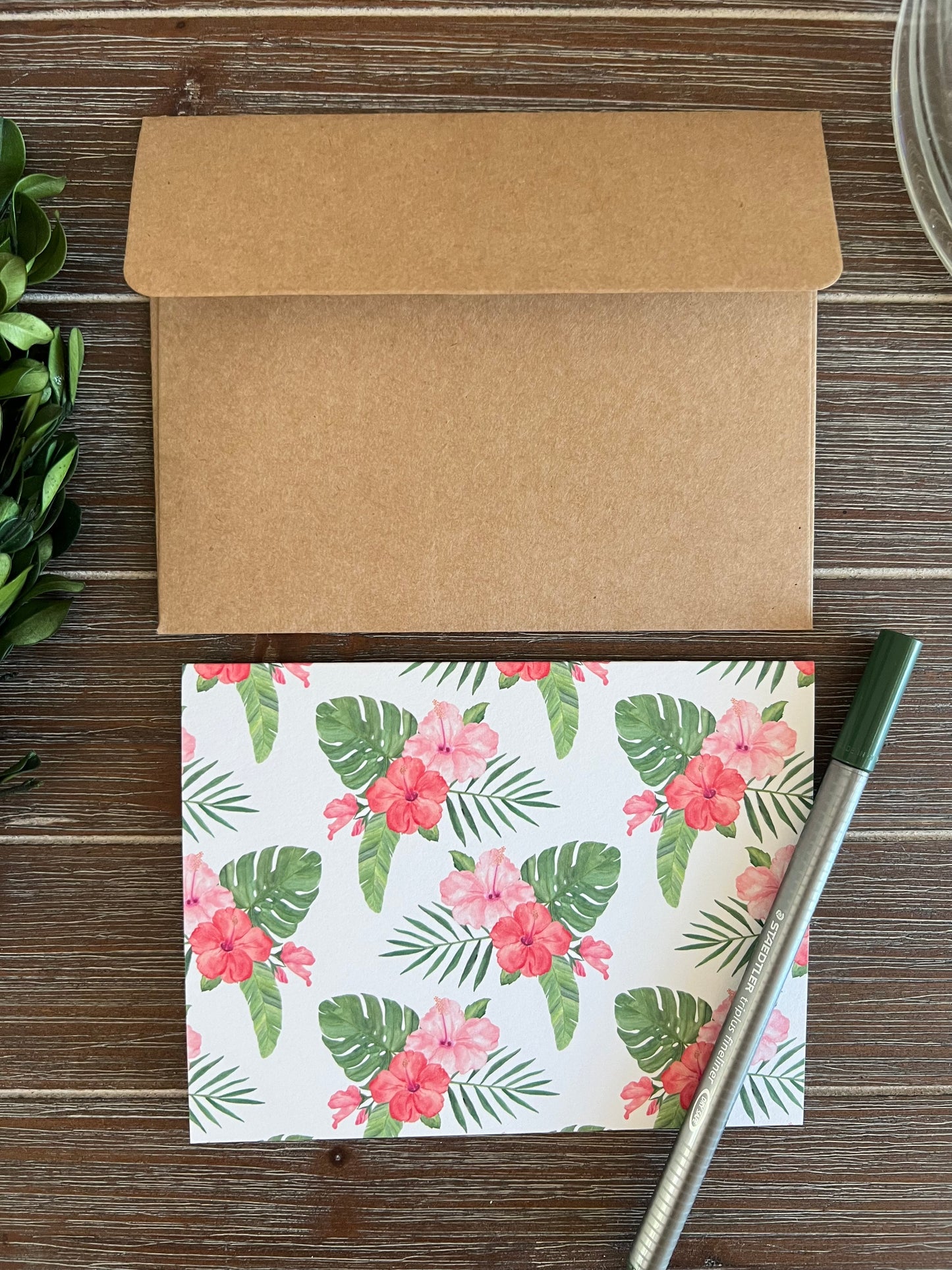Hibiscus Stationery Set, Tropical Note Cards, Blank Inside