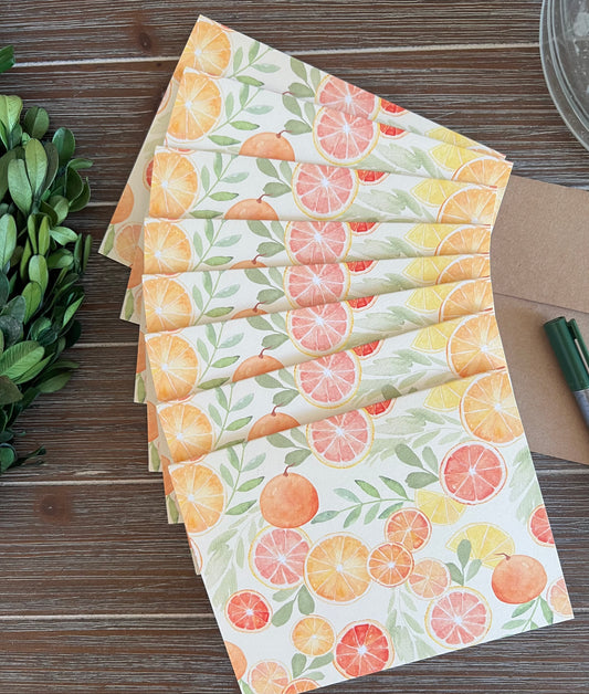 Citrus Greeting Card Set, Tropical Note Cards, Blank Inside