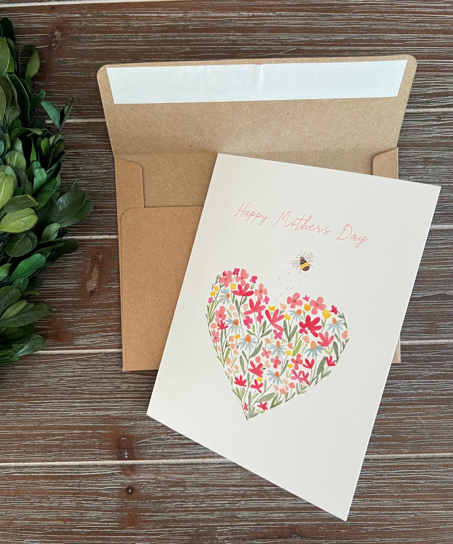 Mother's Day Card, Hand-painted Print, Celebrate Mom, Floral Heart