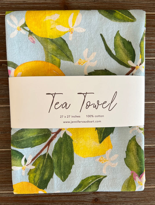 Lemons + Blossoms Watercolor Tea Towel