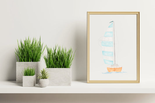 Sailboat Watercolor Print, Boat Wall Decor, Nautical Art Print, Coastal Decor, Gender neutral nursery