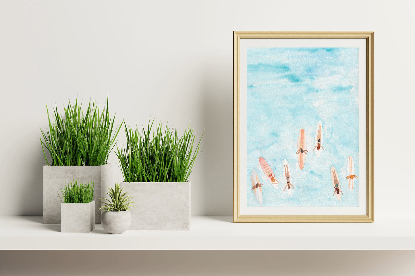 Female Surfer Wall Art, Coastal Home Decor, Surf Watercolor Art Print