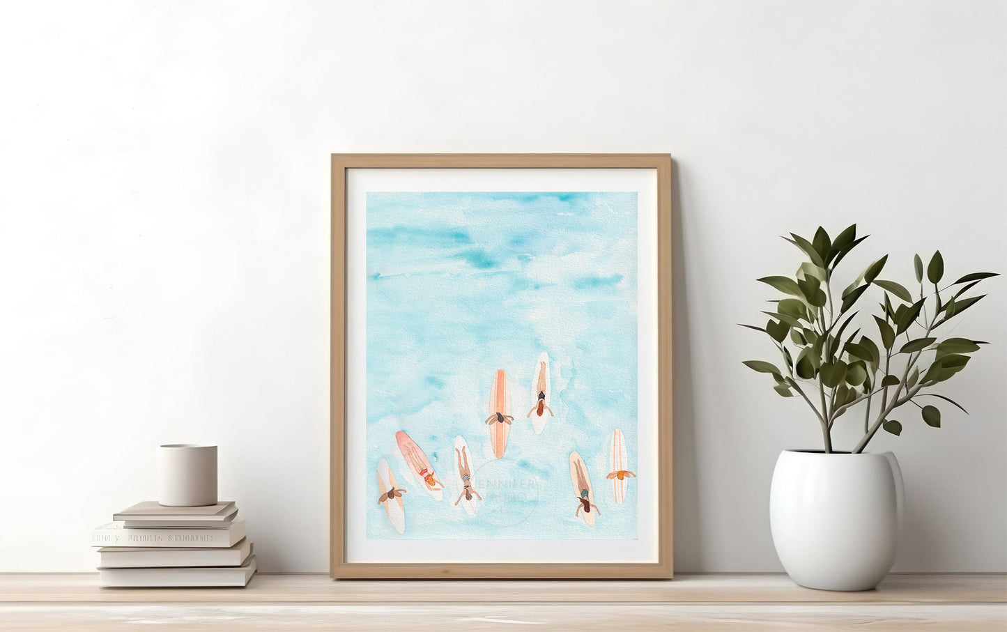 Female Surfer Wall Art, Coastal Home Decor, Surf Watercolor Art Print