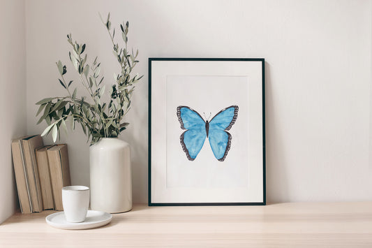 Butterfly Art Print, Watercolor Blue Morpho Butterfly, Butterfly Wall Decor