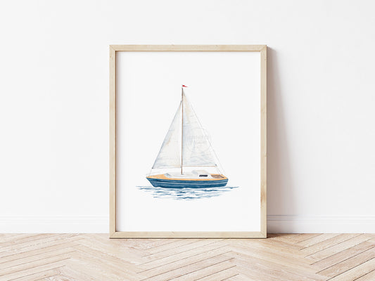 Sailboat Artwork | Coastal Wall Decor | Hand-painted watercolor print | Boating art | Nursery