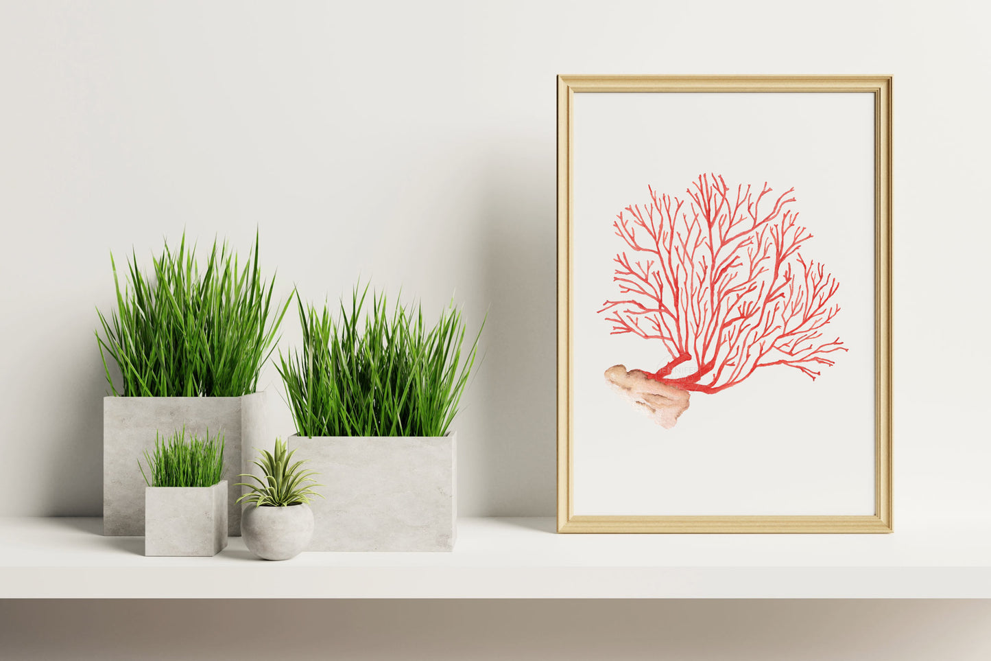 Red Coral Wall Decor, Under the Sea Wall Art, Watercolor Art Print