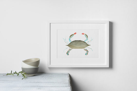 Watercolor Blue Crab Art Print | Coastal Wall Decor | Nautical Beach House Artwork
