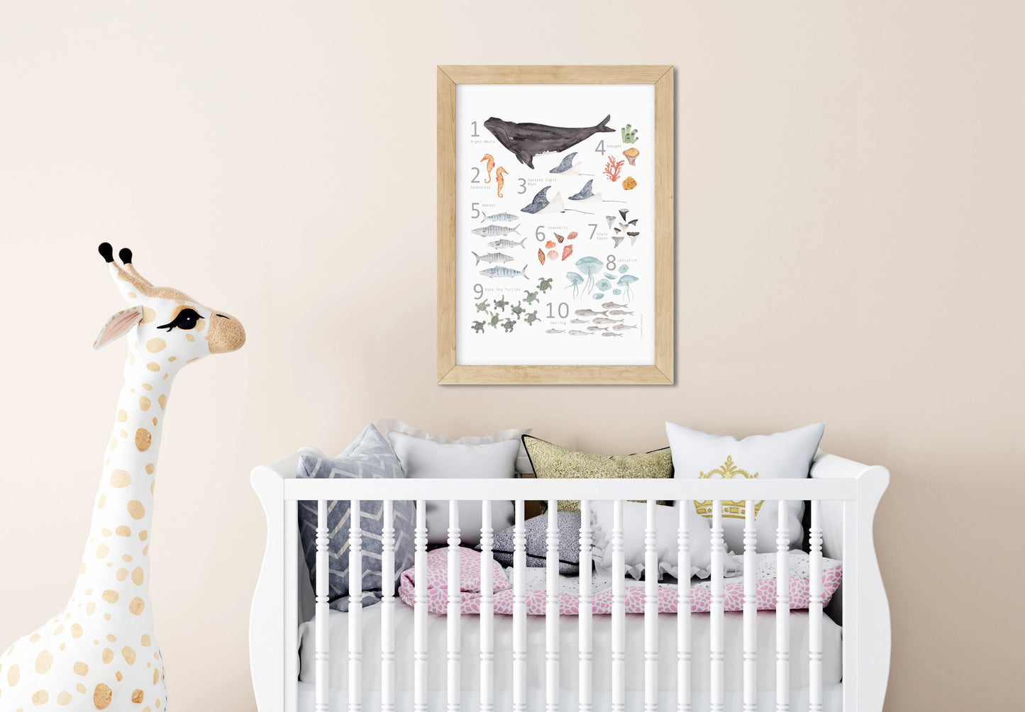 Counting Poster, Ocean Inspired Animals, Gender Neutral, Nautical Watercolor Print