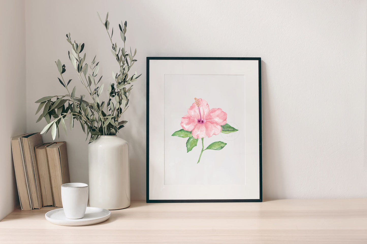 Hibiscus Wall Art, Flower Watercolor Art Print, Tropical Wall Decor
