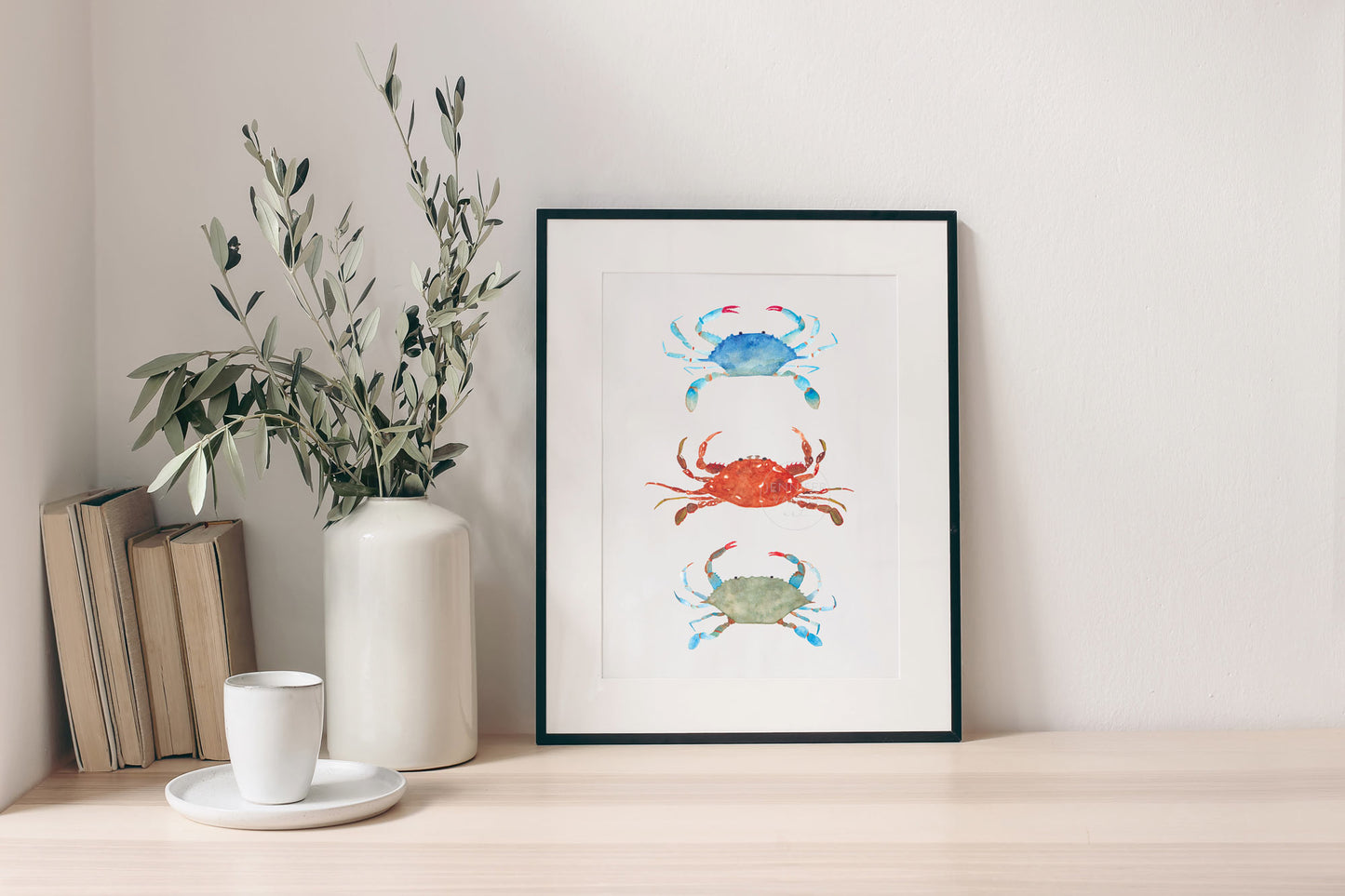 Crab Wall Art, Three Crab Watercolor Art Print, Nautical Wall Decor