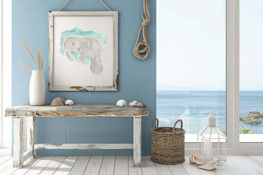 Manatee Wall Decor, Florida Manatee Watercolor Print, Florida Wildlife Art Print