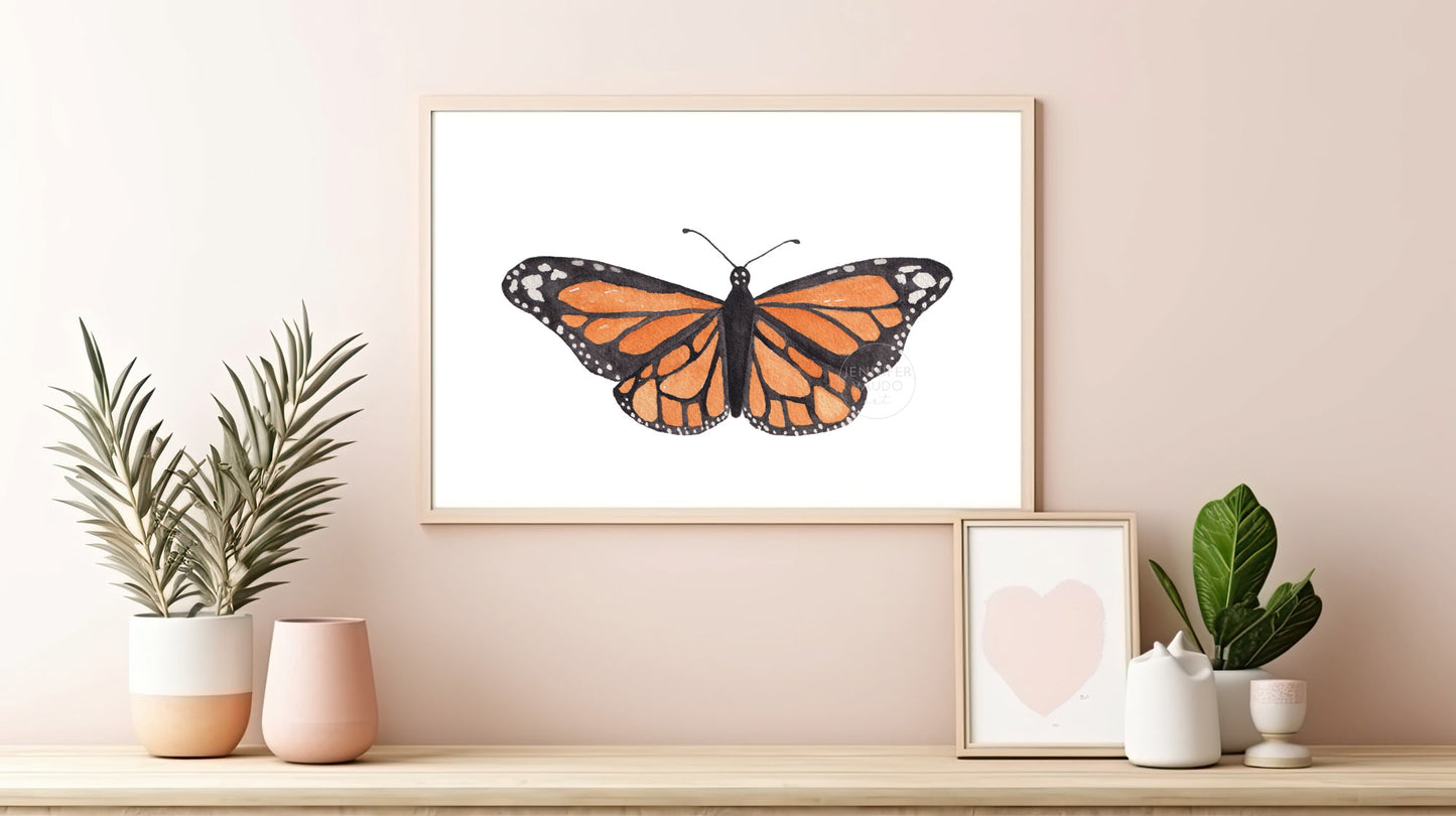 Butterfly Art Print, Watercolor Monarch Butterfly, Hand-painted print