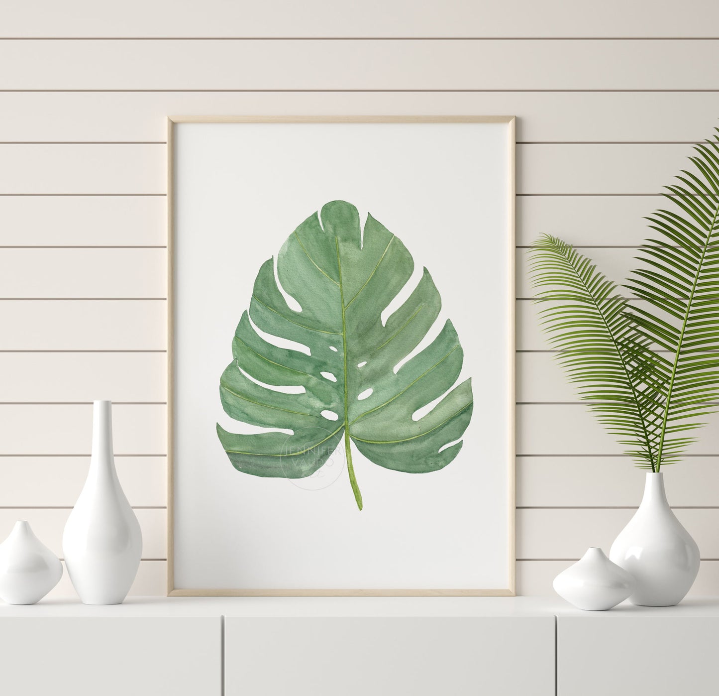 Monstera Leaf Wall Decor, Monstera Watercolor Print, Tropical Wall Decor, Beach House Artwork