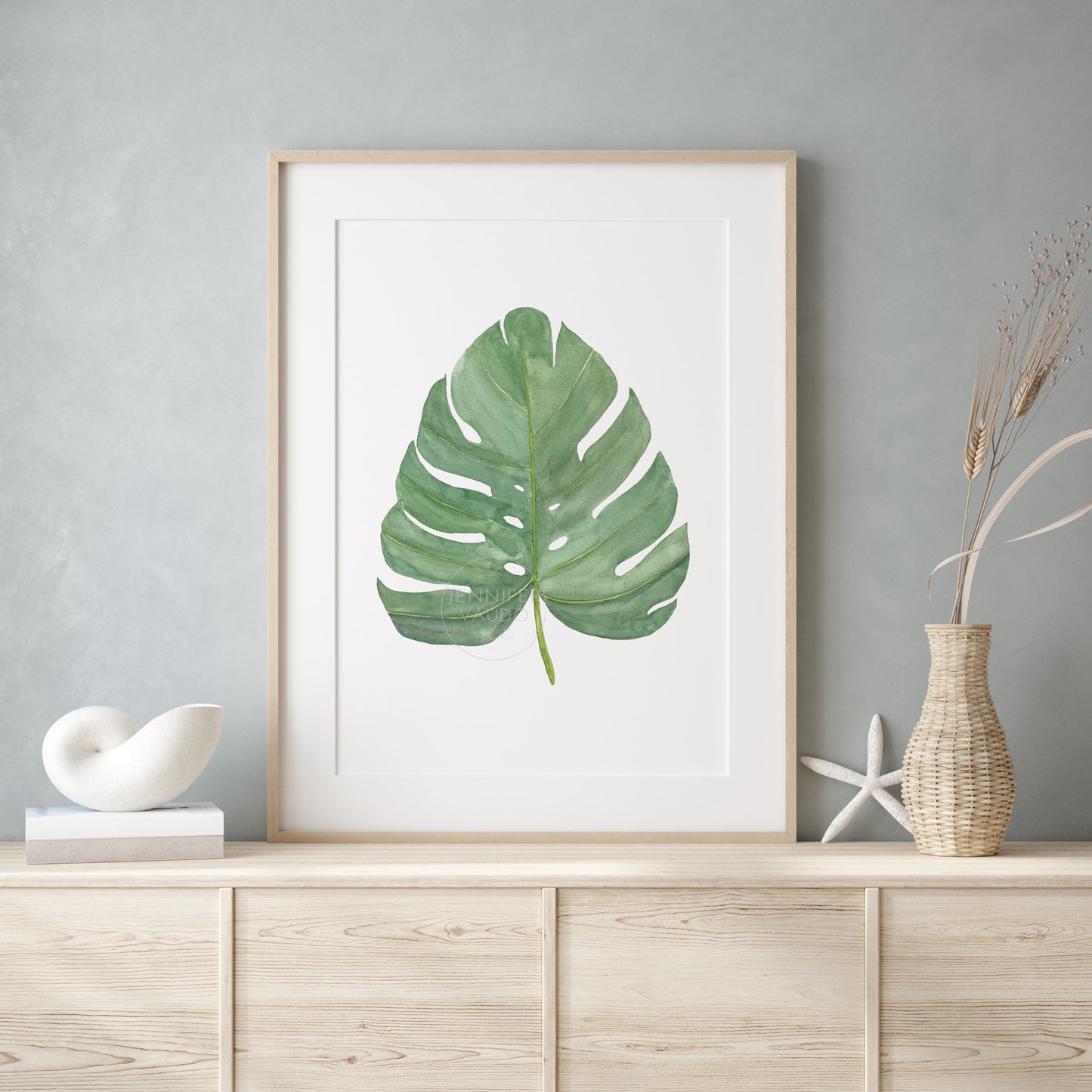 Monstera Leaf Wall Decor, Monstera Watercolor Print, Tropical Wall Decor, Beach House Artwork