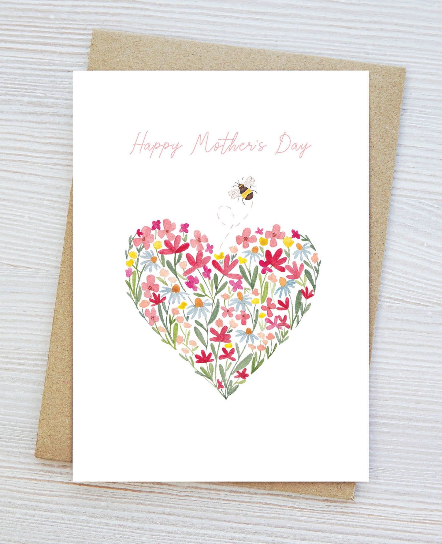Mother's Day Card, Hand-painted Print, Celebrate Mom, Floral Heart