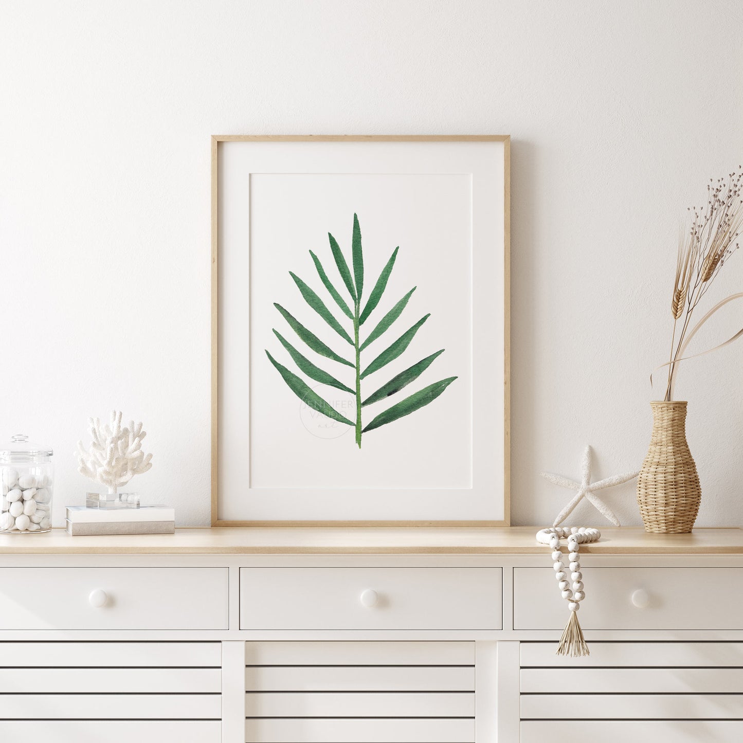 Palm Leaf Wall Art, Tropical Wall Decor, Palm Frond Watercolor Art, Plant Lover Gift Green Wall Art Home Interior Decor Hand-painted print