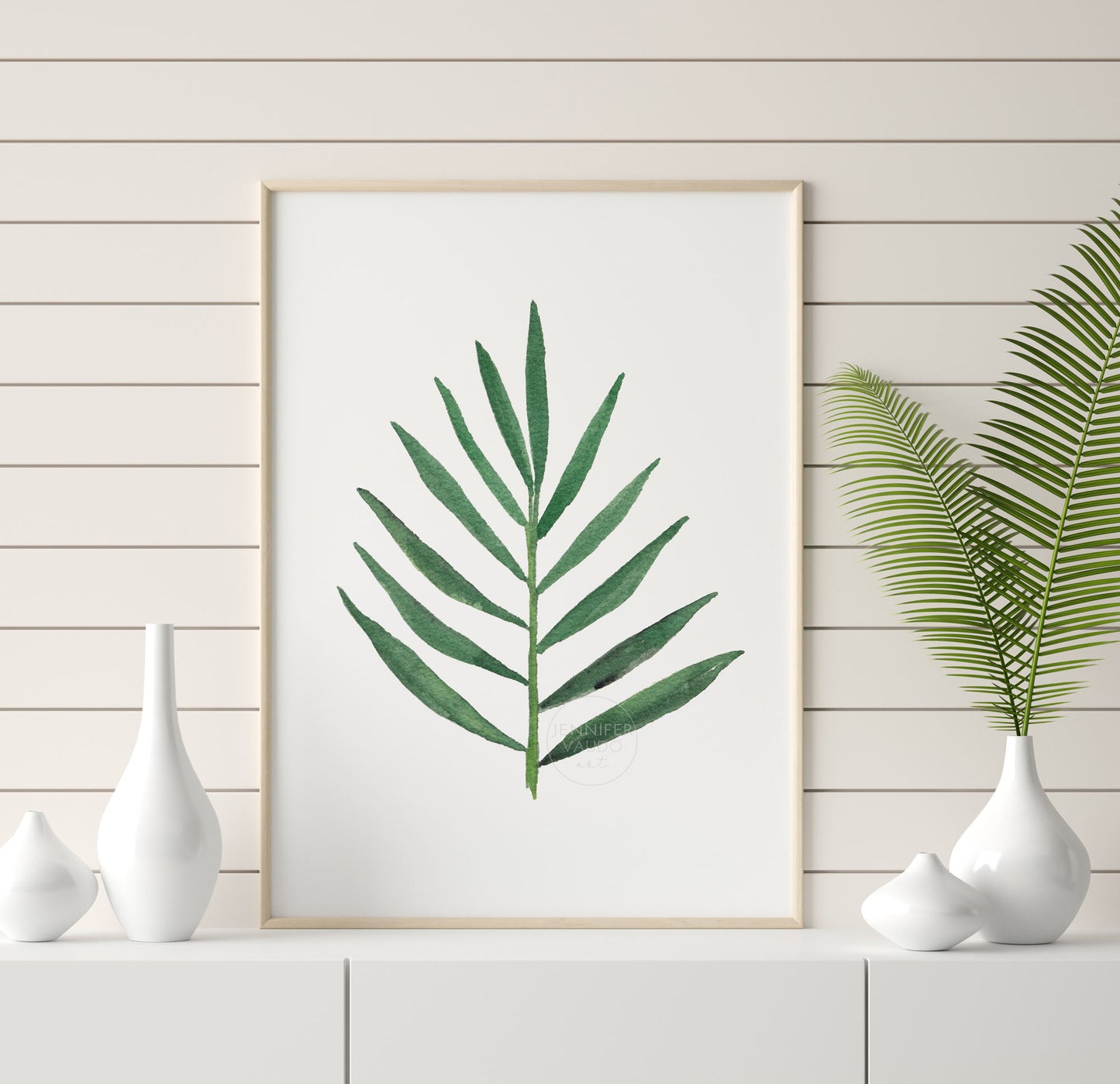 Palm Leaf Wall Art, Tropical Wall Decor, Palm Frond Watercolor Art, Plant Lover Gift Green Wall Art Home Interior Decor Hand-painted print