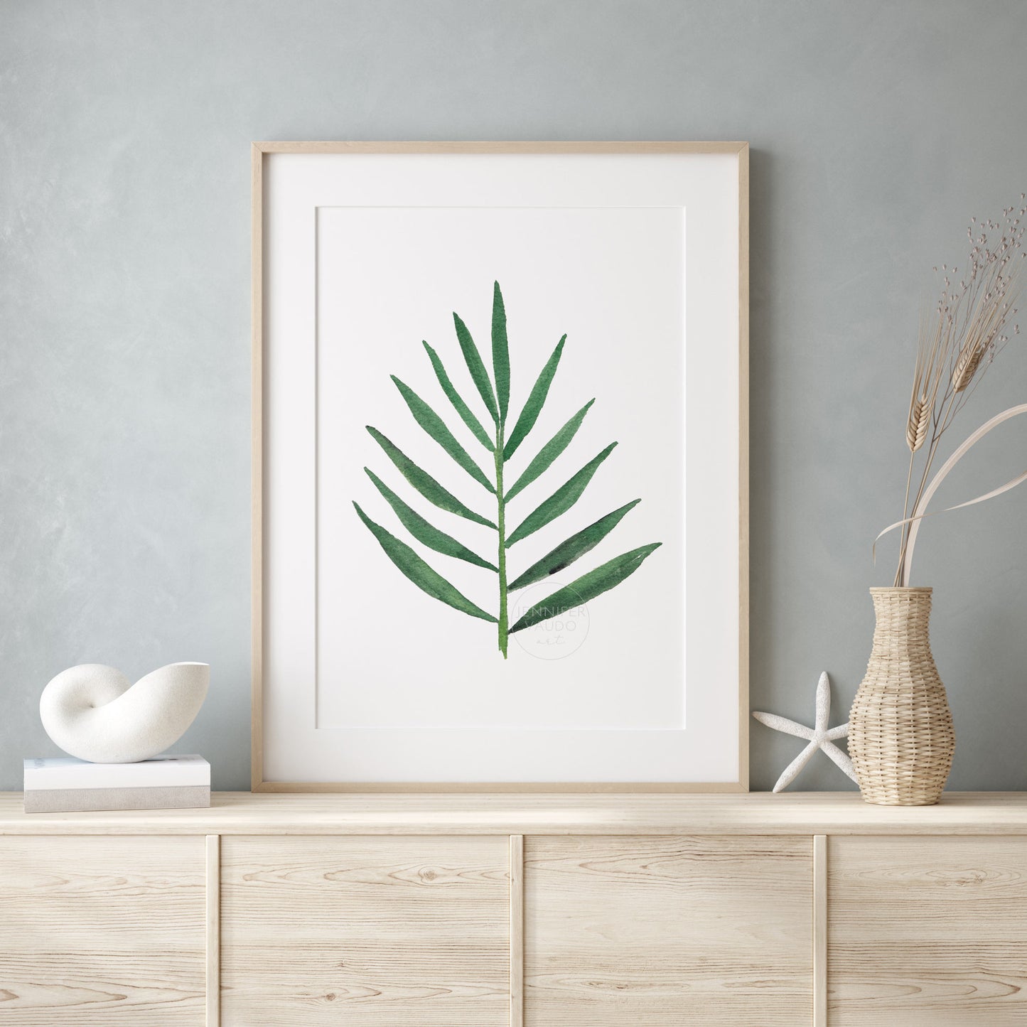 Palm Leaf Wall Art, Tropical Wall Decor, Palm Frond Watercolor Art, Plant Lover Gift Green Wall Art Home Interior Decor Hand-painted print