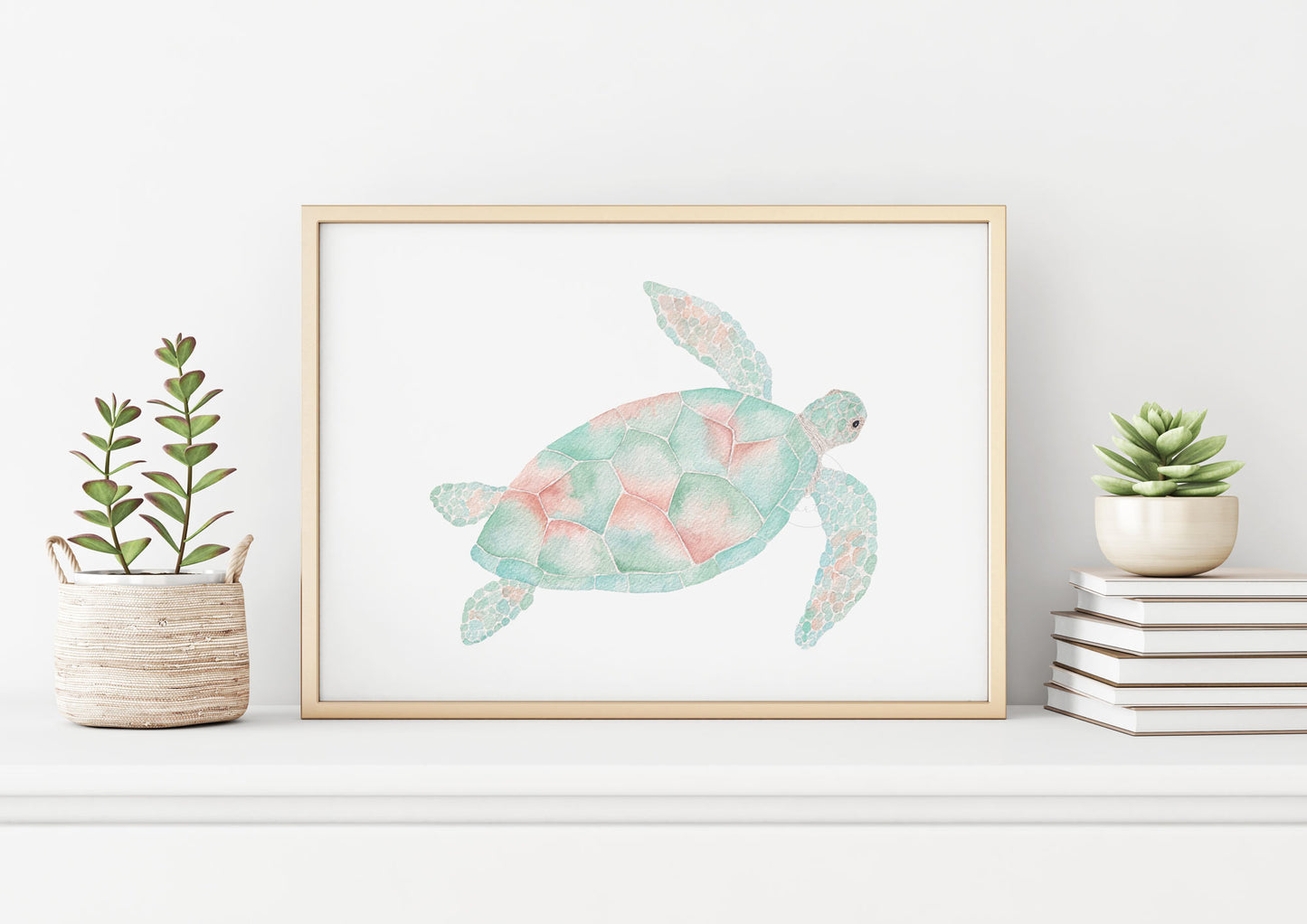 Sea Turtle, Pastel Sea Life, Ocean Inspired Decor, Coastal