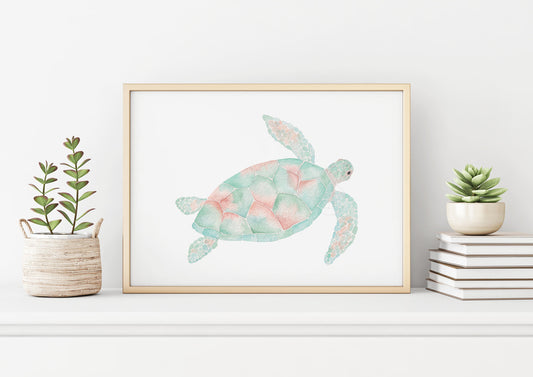 Sea Turtle, Pastel Sea Life, Ocean Inspired Decor, Coastal