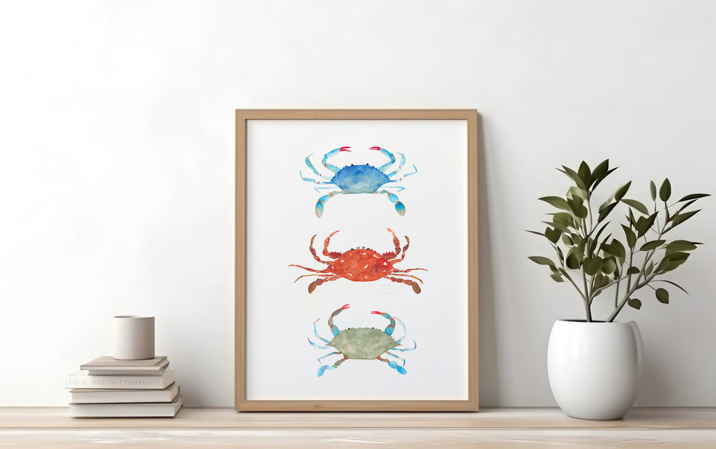 Crab Wall Art, Three Crab Watercolor Art Print, Nautical Wall Decor