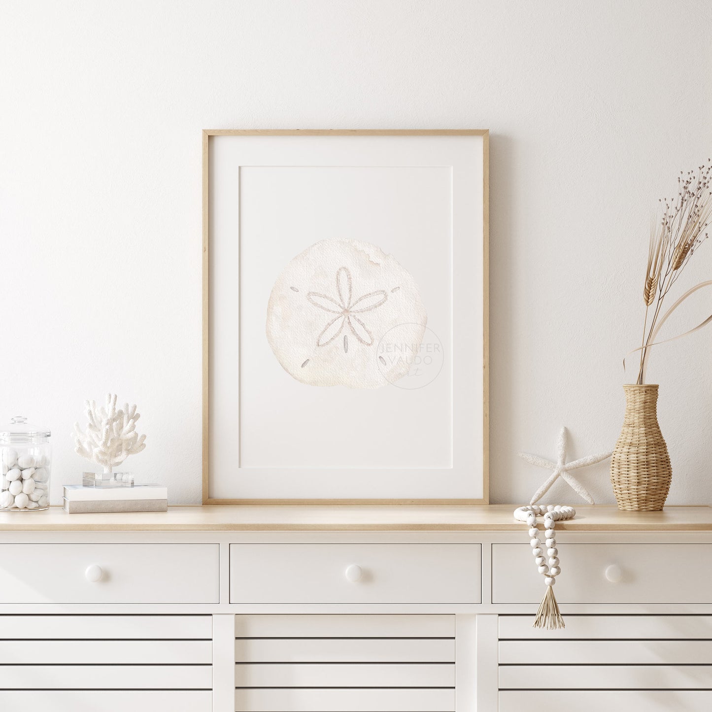 Sand Dollar Wall Art, Watercolor Print, Neutral Nautical Wall Decor, Under the Sea