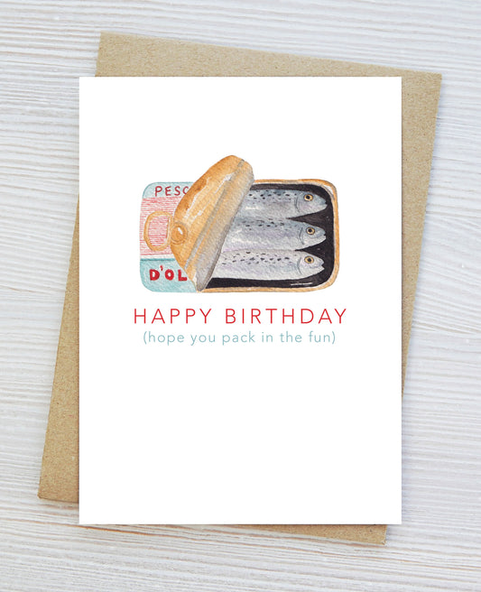 Sardine birthday card, silly birthday wishes, pun-filled card, blank inside, Kids Birthday card, Funny Greeting Card Cute Birthday Wishes