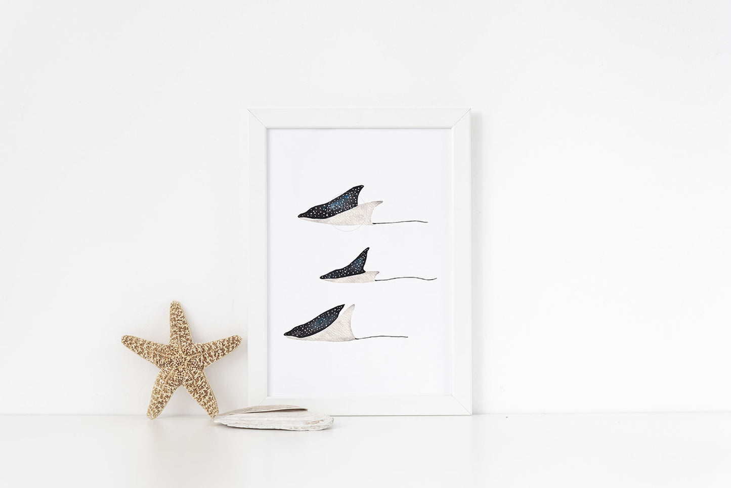 Spotted Eagle Ray Art, Hand-painted Watercolor Print, Coastal Wall Decor, Ocean Inspired