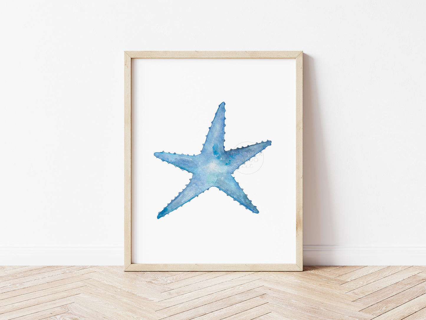 Starfish Wall Art, Blue Watercolor Print, Home Decor