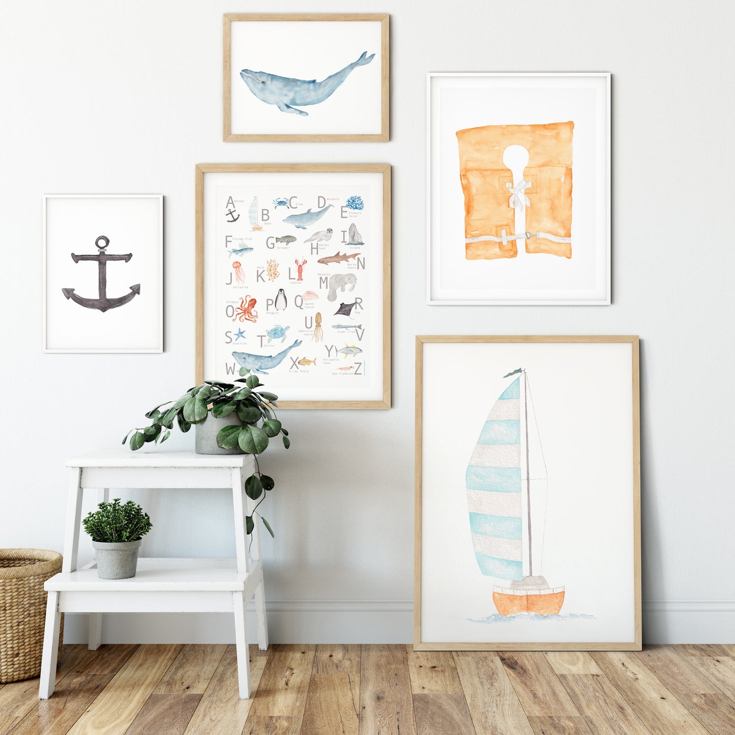 Alphabet Poster, Ocean Inspired Animals, Gender Neutral, Nautical Watercolor Print