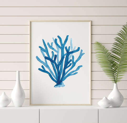 Blue Pillar Coral Wall Art, Watercolor Print