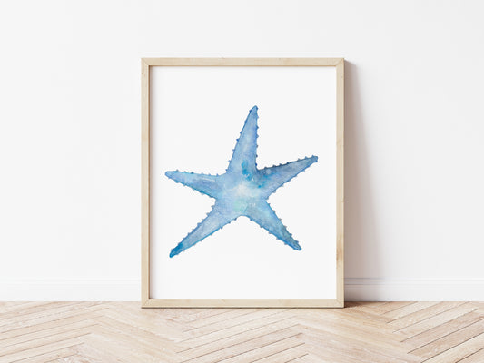 Starfish Wall Art, Blue Watercolor Print
