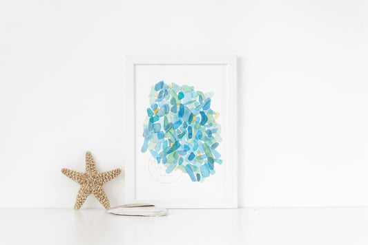 Sea Glass Wall Art, Watercolor Print