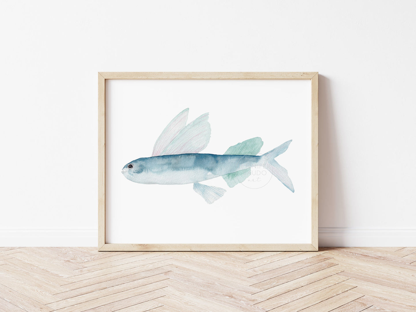 Flying Fish Wall Art, Watercolor Print