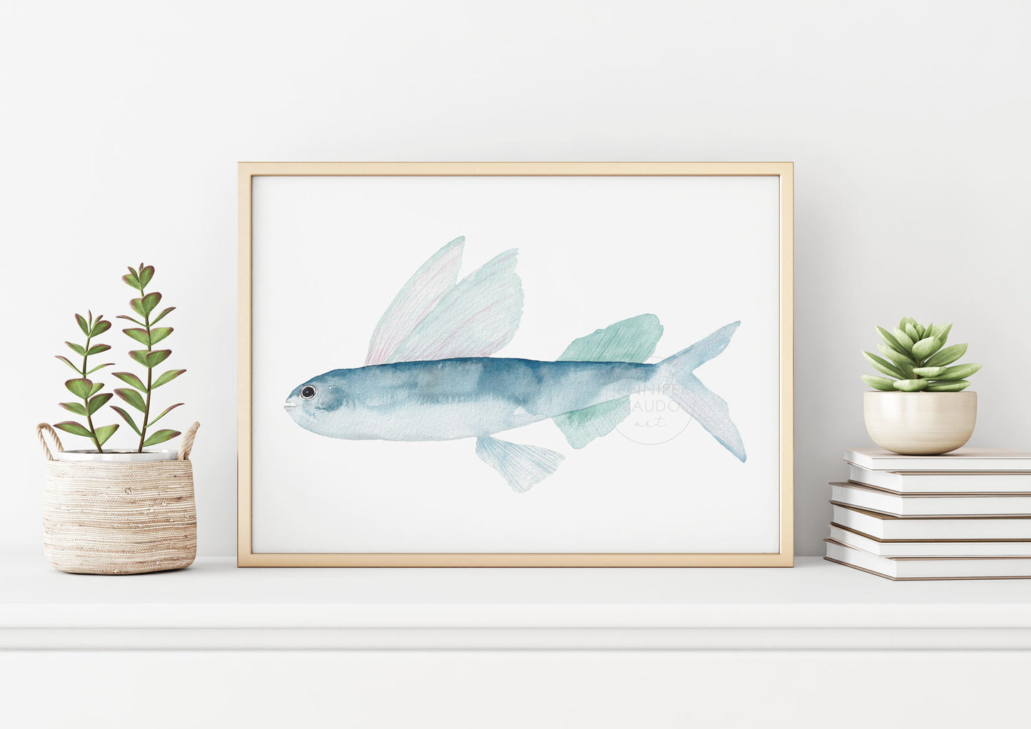 Flying Fish Wall Art, Watercolor Print