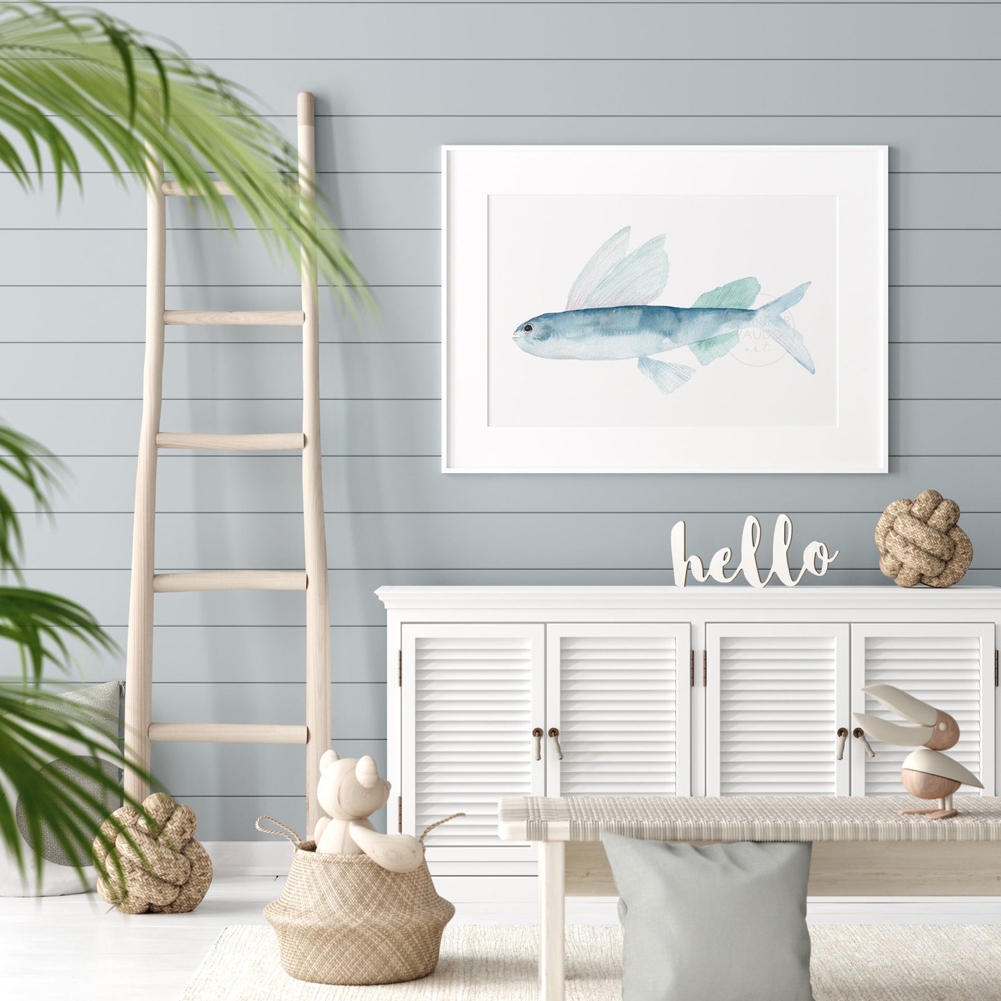 Flying Fish Wall Art, Watercolor Print