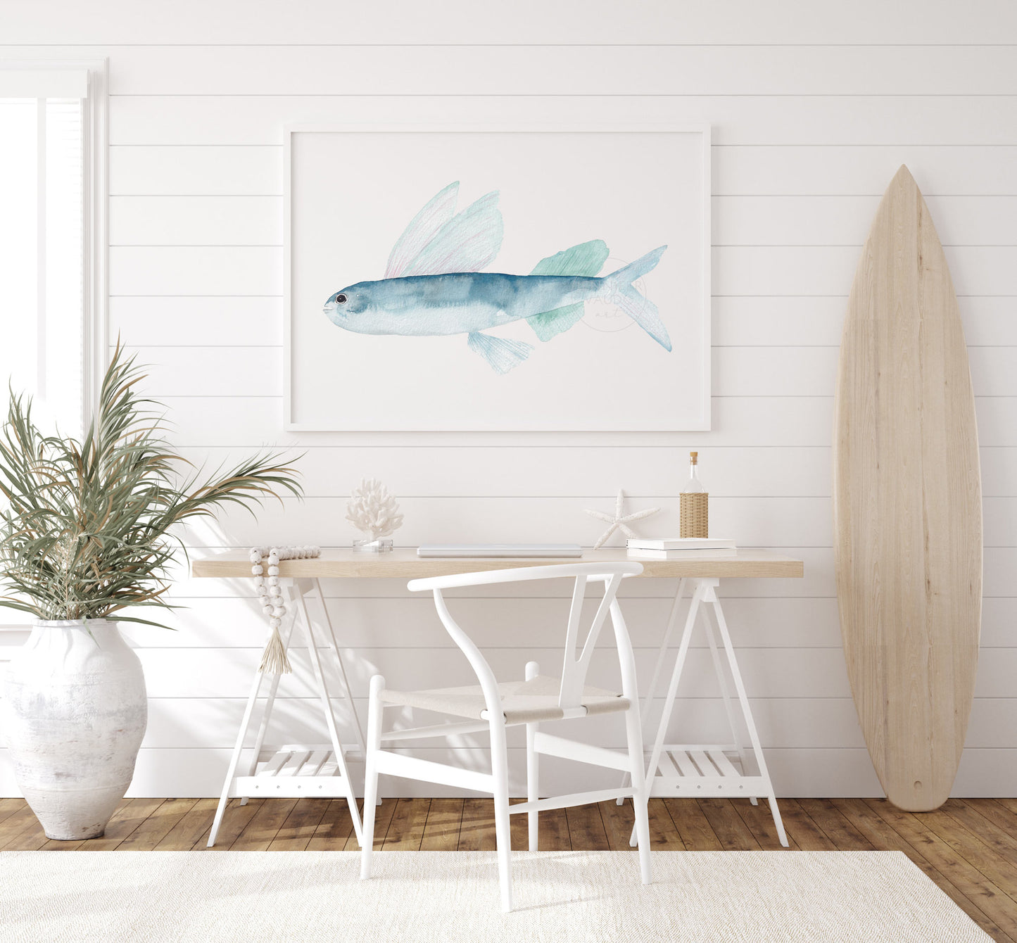 Flying Fish Wall Art, Watercolor Print