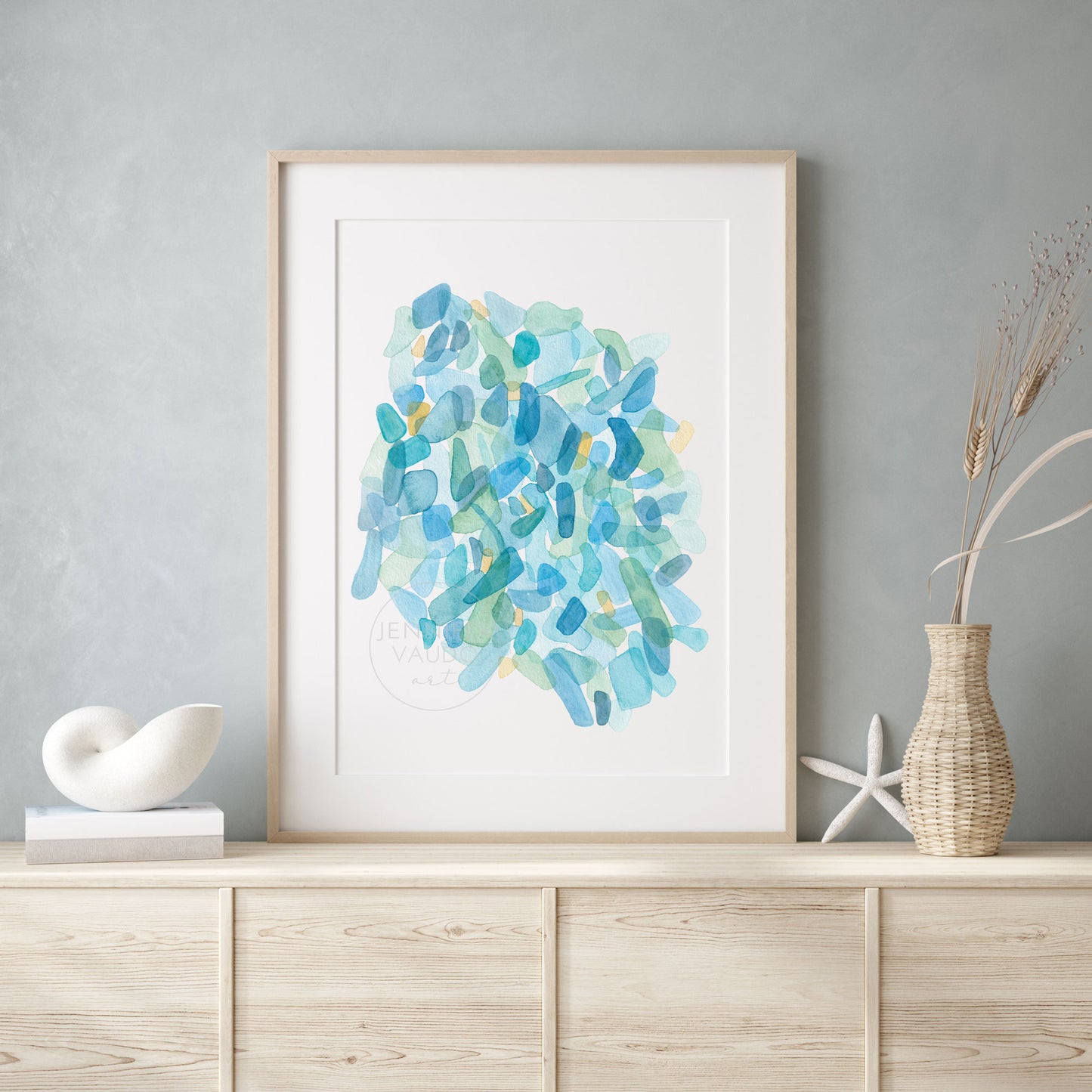Sea Glass Wall Art, Watercolor Print