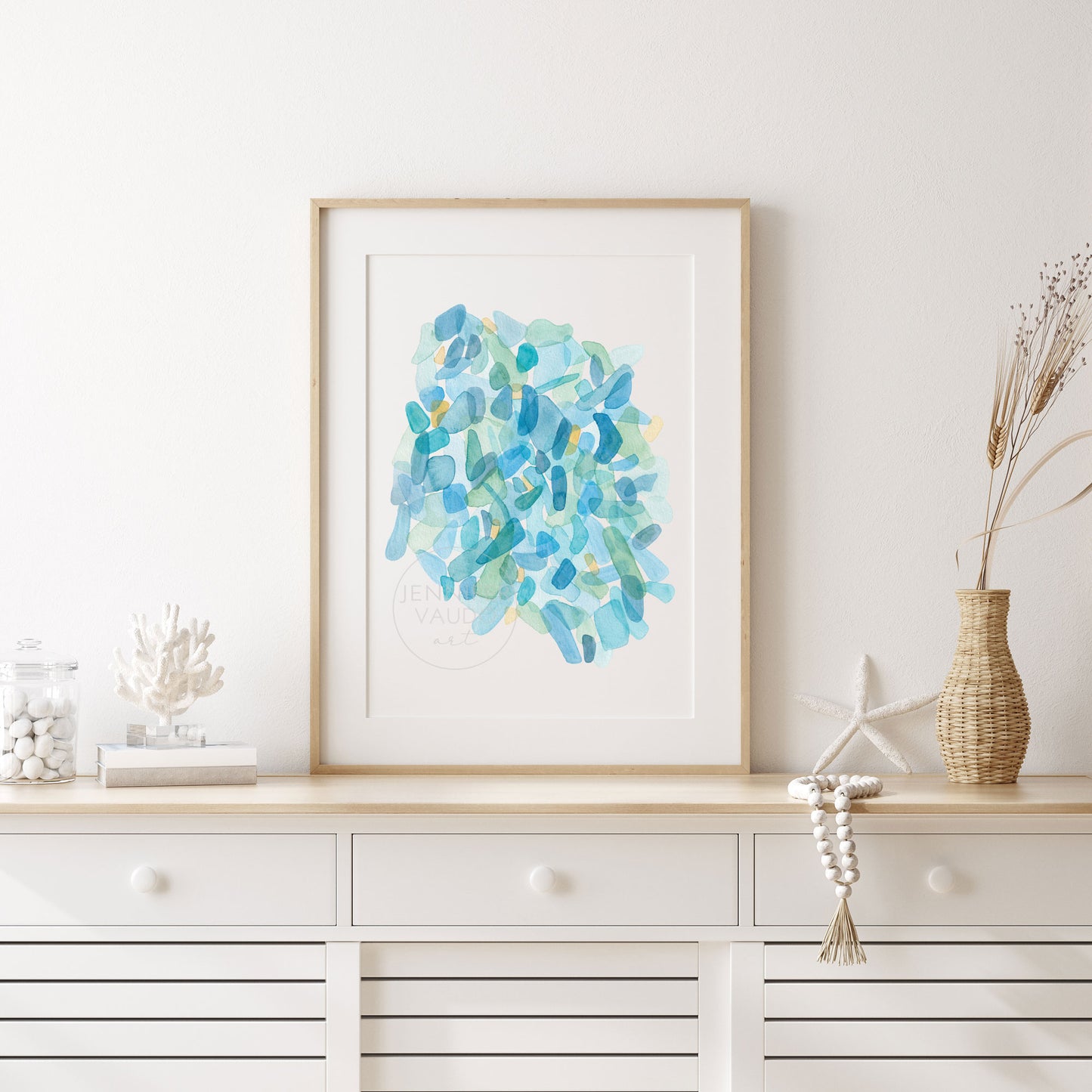 Sea Glass Wall Art, Watercolor Print