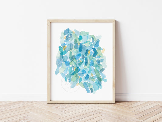 Sea Glass Wall Art, Watercolor Print