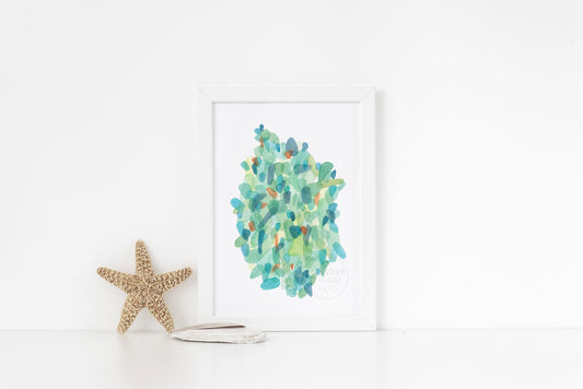 Sea Glass Wall Art, Watercolor Print