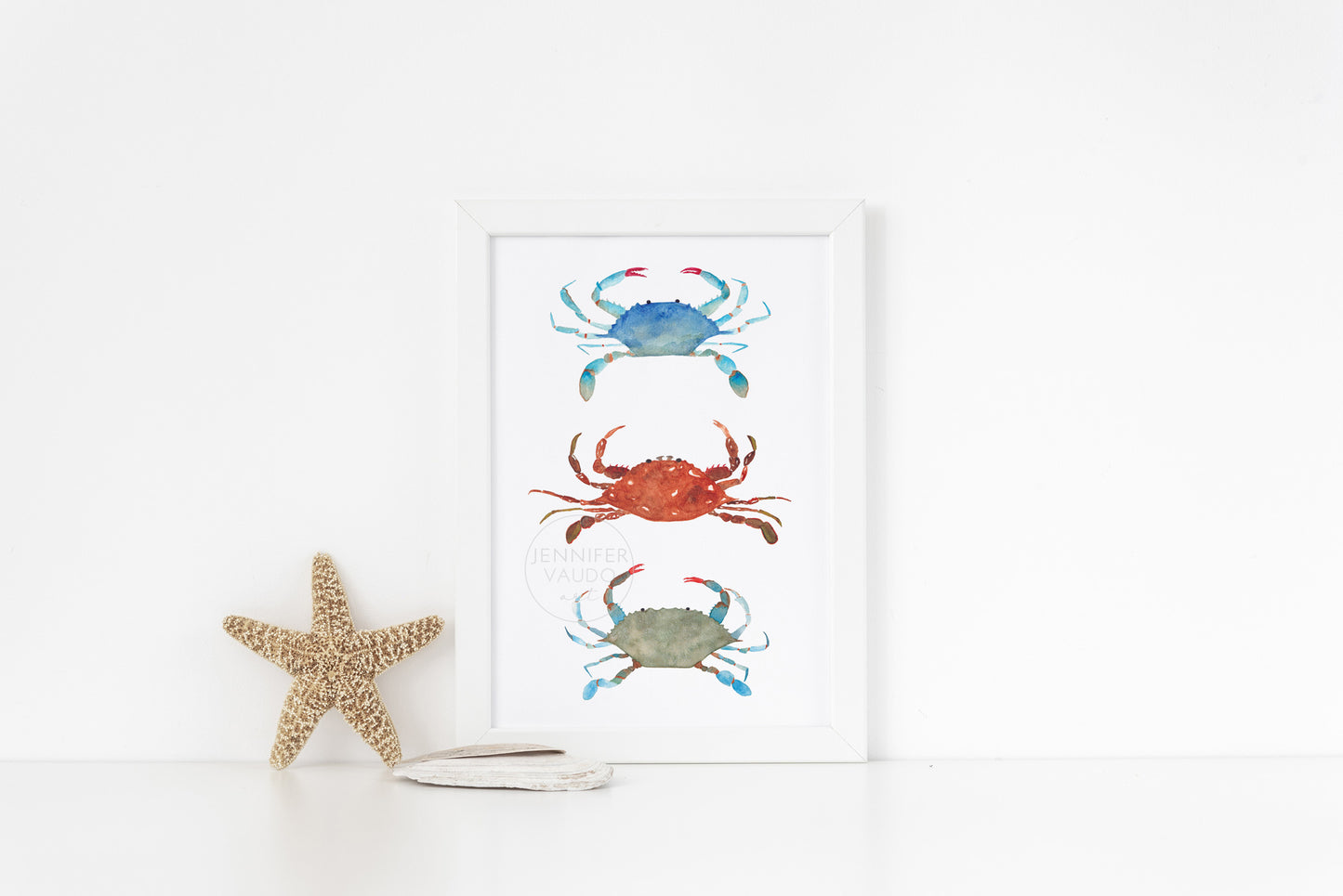 Three Crabs Wall Art, Watercolor Print