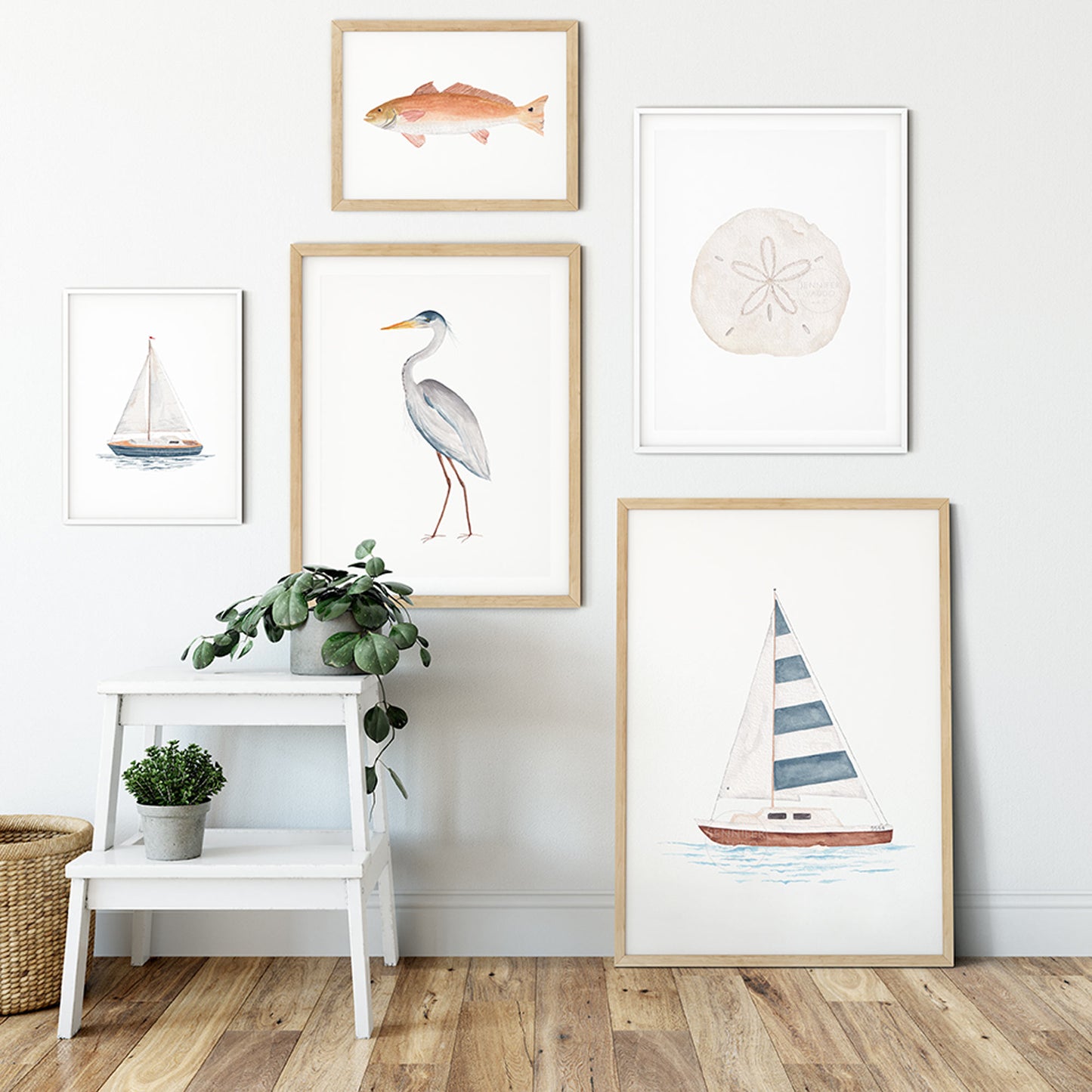 Striped Sailboat Art Print | Coastal Wall Decor | Hand-painted watercolor print | Boating art
