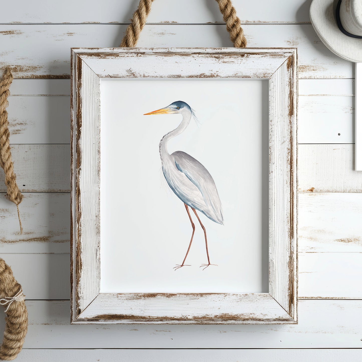 Blue Heron Art Print | Coastal Bird Wall Decor | Nautical | Wildlife Artwork