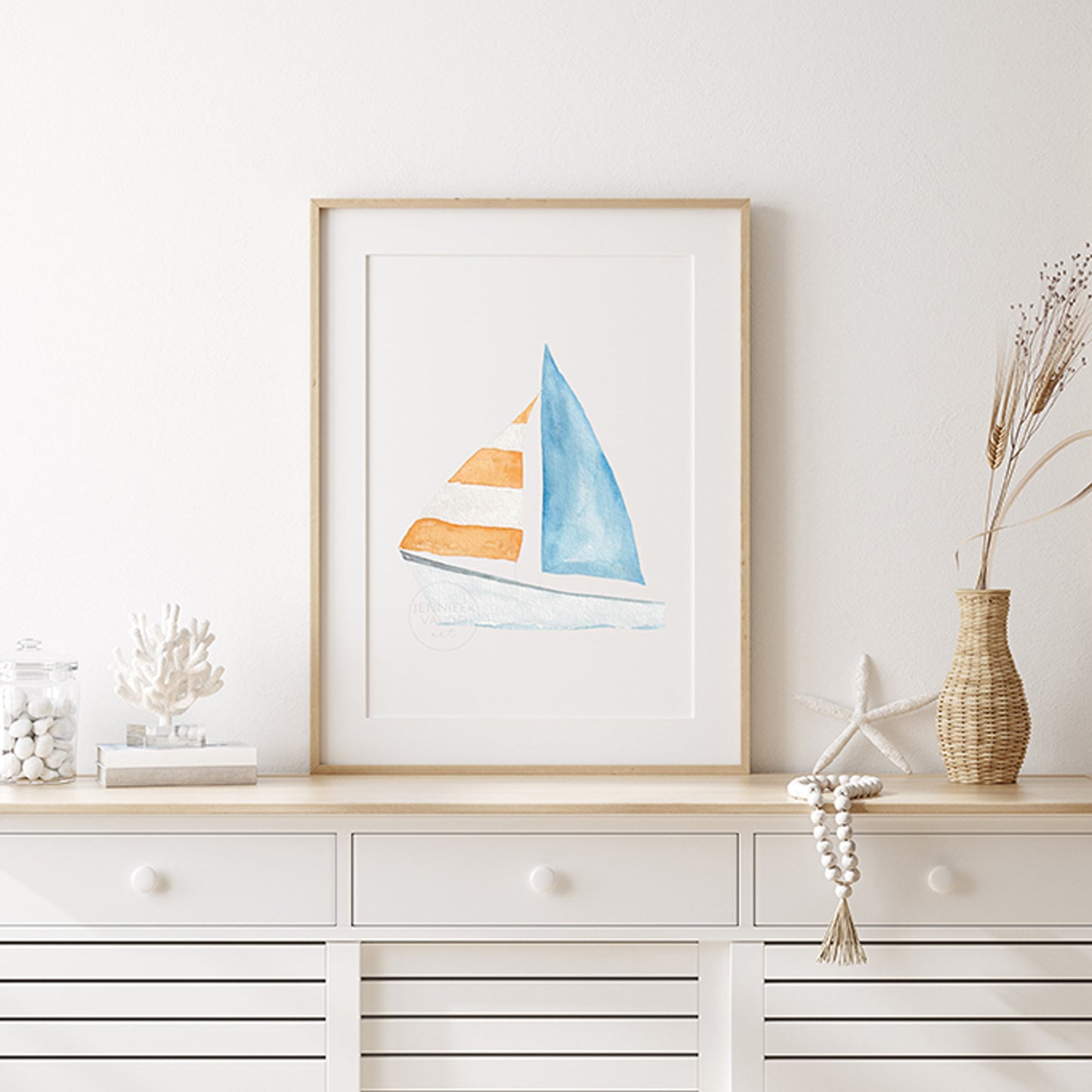 Sailboat Watercolor Print, Boat Wall Art, Nautical Art Print, Coastal