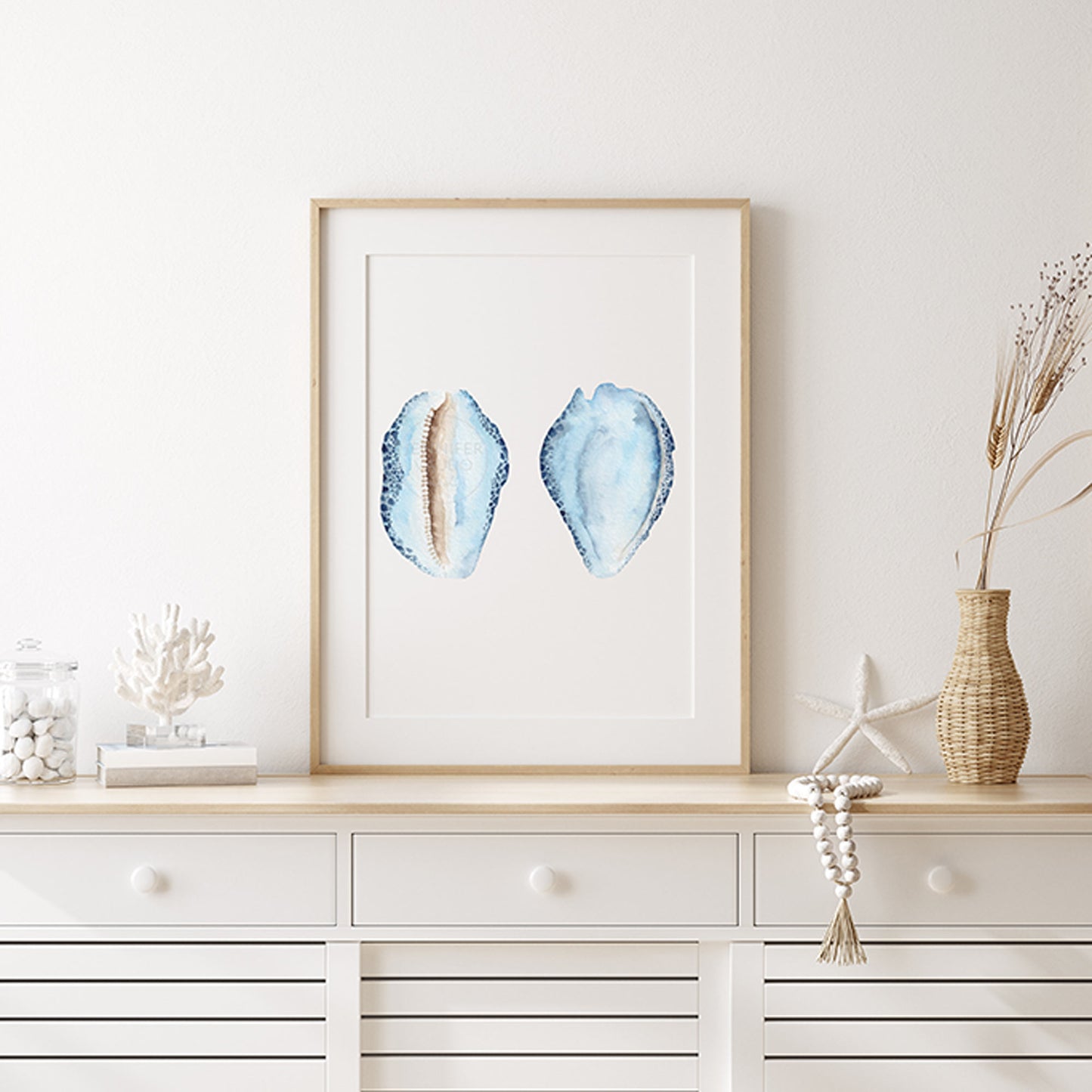 Sea Shell Wall Art, Coastal Home Decor, Hand-painted watercolor print