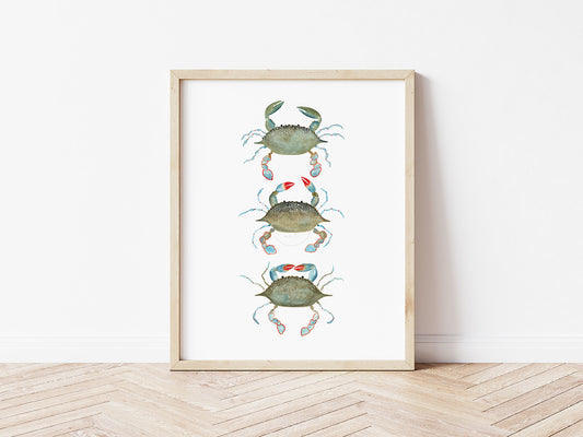 Blue Crab | Crab Wall Art | Hand-painted Watercolor Print | Coastal Wall Decor | Sea Life Artwork