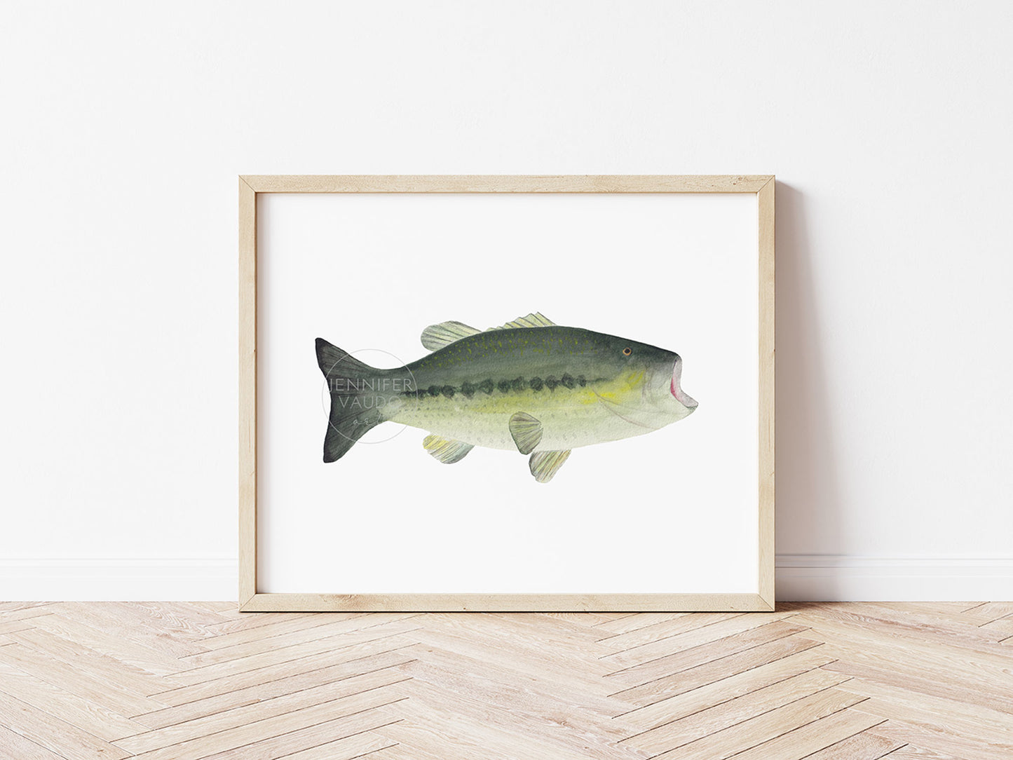 Bass Wall Art, Hand-painted Watercolor Fish Print, Fisherman Gift, Father's Day Present