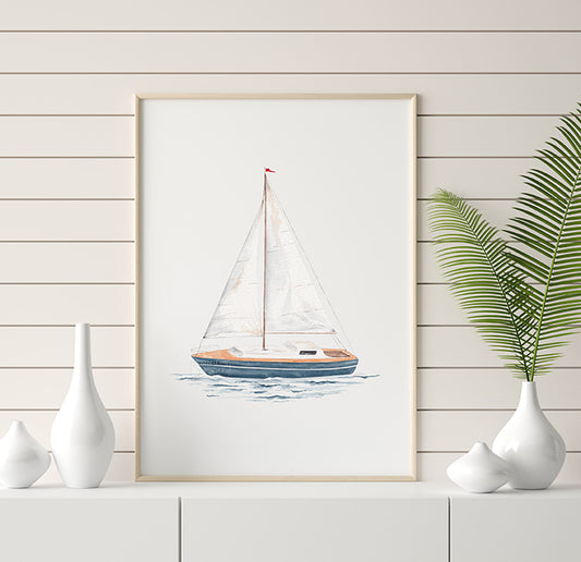 Sailboat Artwork | Coastal Wall Decor | Hand-painted watercolor print | Boating art | Nursery