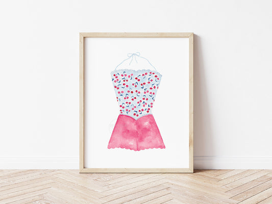 Vintage Swimsuit Art Print, Girl Room Wall Art, Hand-painted watercolor print